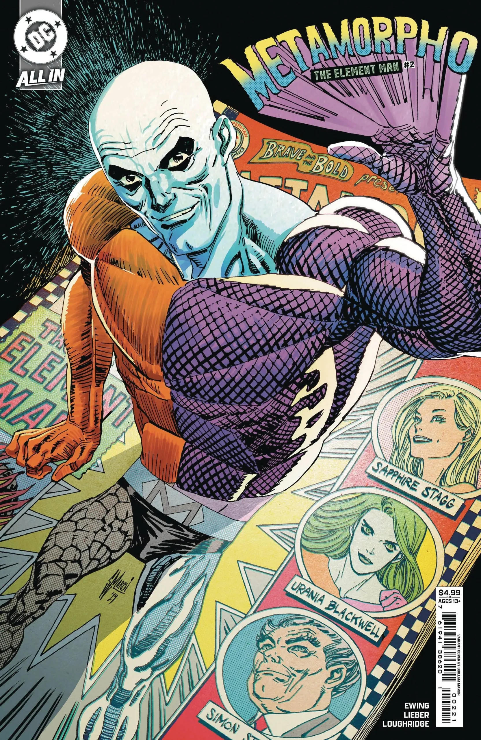 漫畫書封面：Metamorpho 出現在漫畫封面。