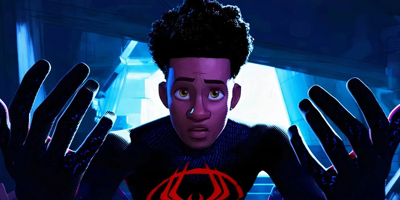 Miles Morales zdaje sobie sprawę, że ma kłopoty w filmie Spider-Man Across the Spider-Verse