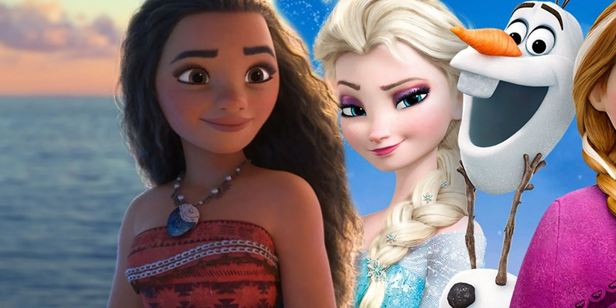 Collage di personaggi di Moana e Frozen