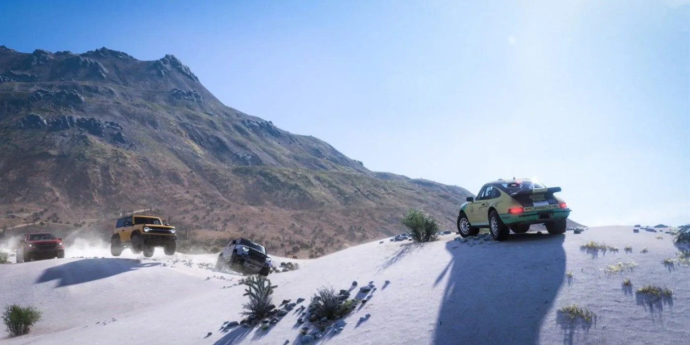 Multiple Forza Horizon 5 Racers Reach A Sandy Peak In Mexico