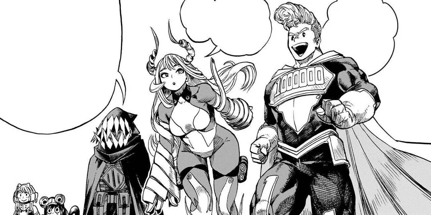 Tamaki Amajiki, Nejire Hado, and Mirio Togata as adults.