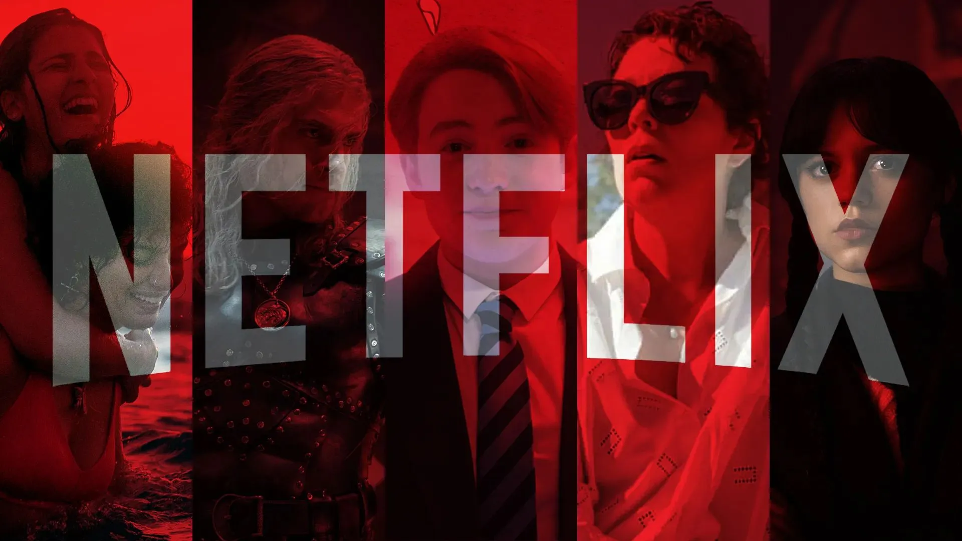 Le logo Netflix au-dessus de différents films et émissions de télévision originaux Netflix