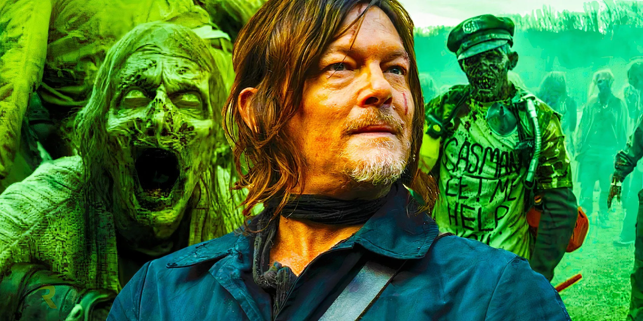 Norman Reedus nei panni di Daryl circondato dagli zombie