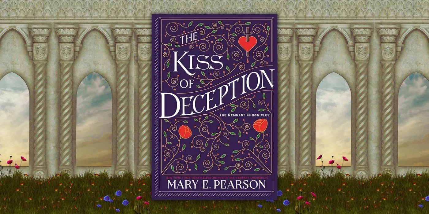 Buchcover „The Kiss of Deception“ auf Schlosshintergrund