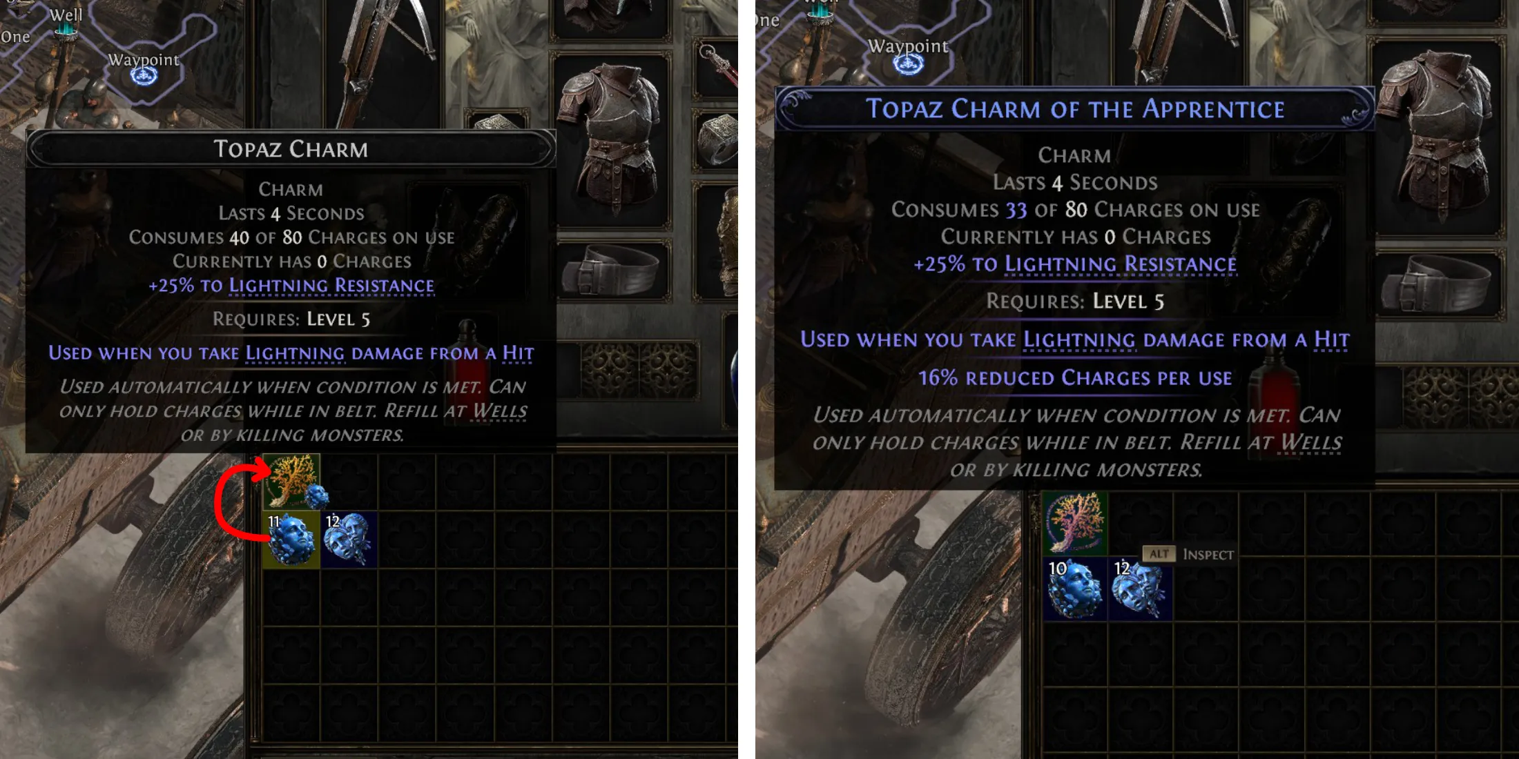 Path of Exile 2 Charm-Upgrade-Optionen