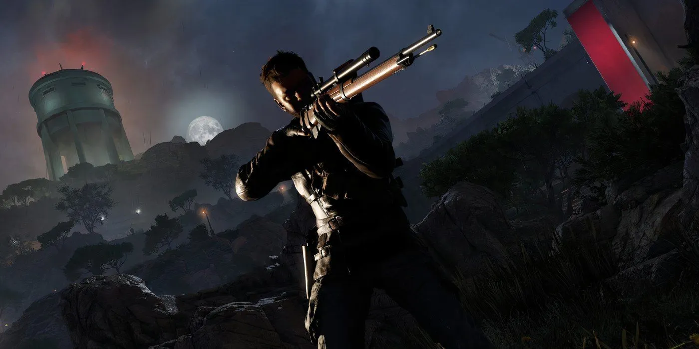 Spieler zielt im Dunkeln von Sniper Elite Resistance