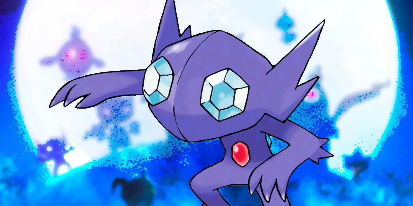 Pokémon Sableye avec une lune en arrière-plan