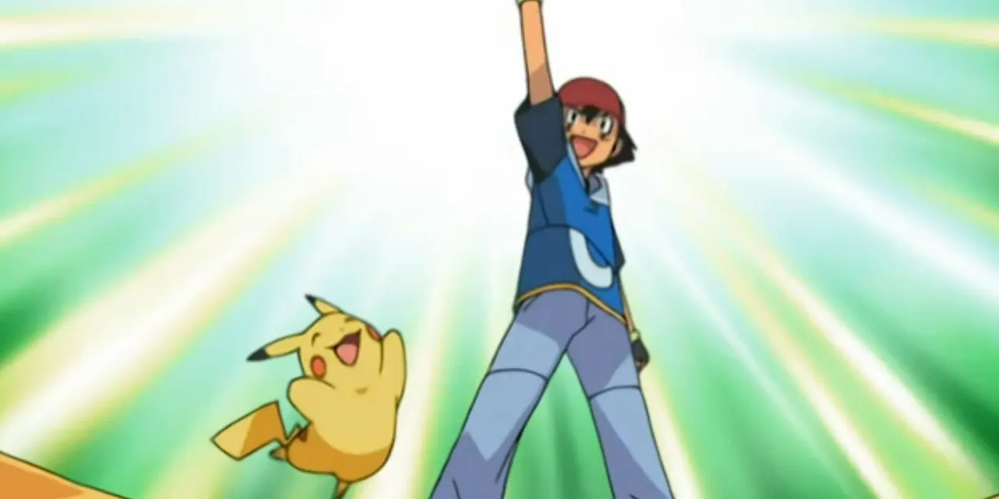 Ash e Pikachu dopo aver ripulito la Battle Frontier