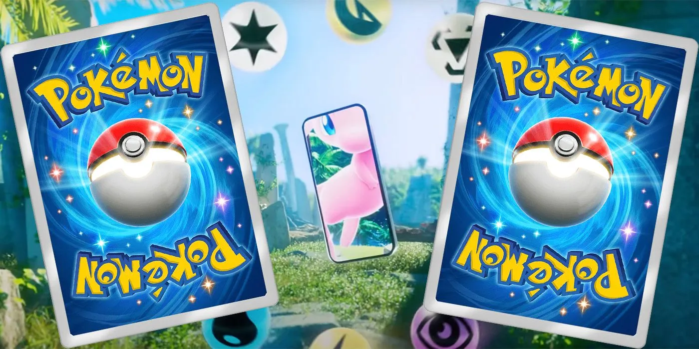 Cartes de poche du JCC Pokémon avec Mew apparaissant sur un téléphone