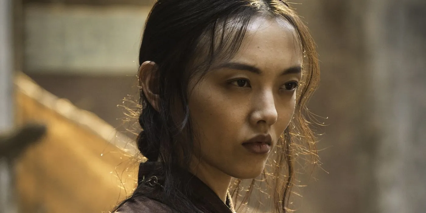 Rila Fukushima dans le rôle de la Prêtresse Rouge de Yi Ti dans la saison 5 de Game of Thrones