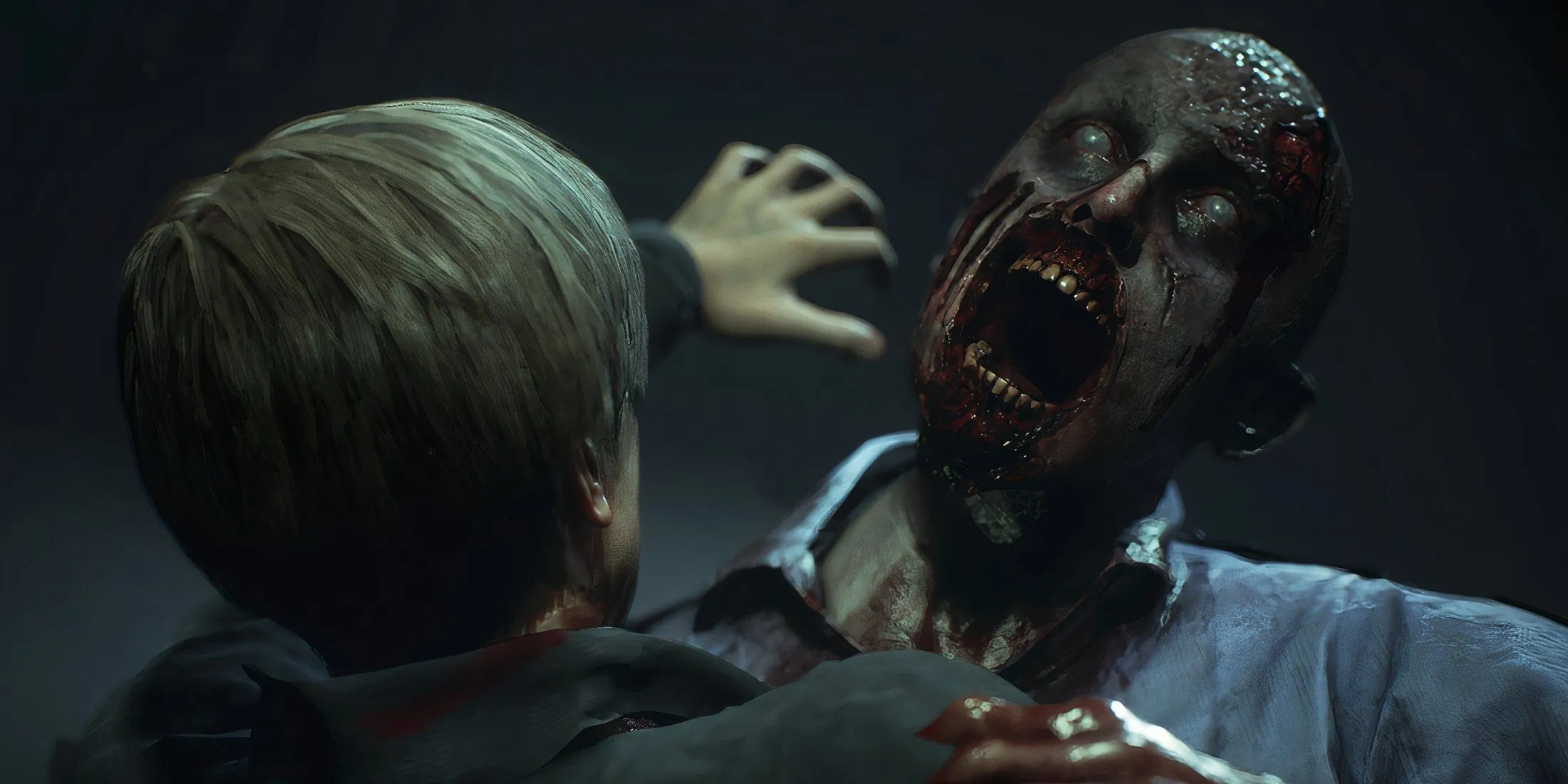 Leon attacking a zombie in Resident Evil 2