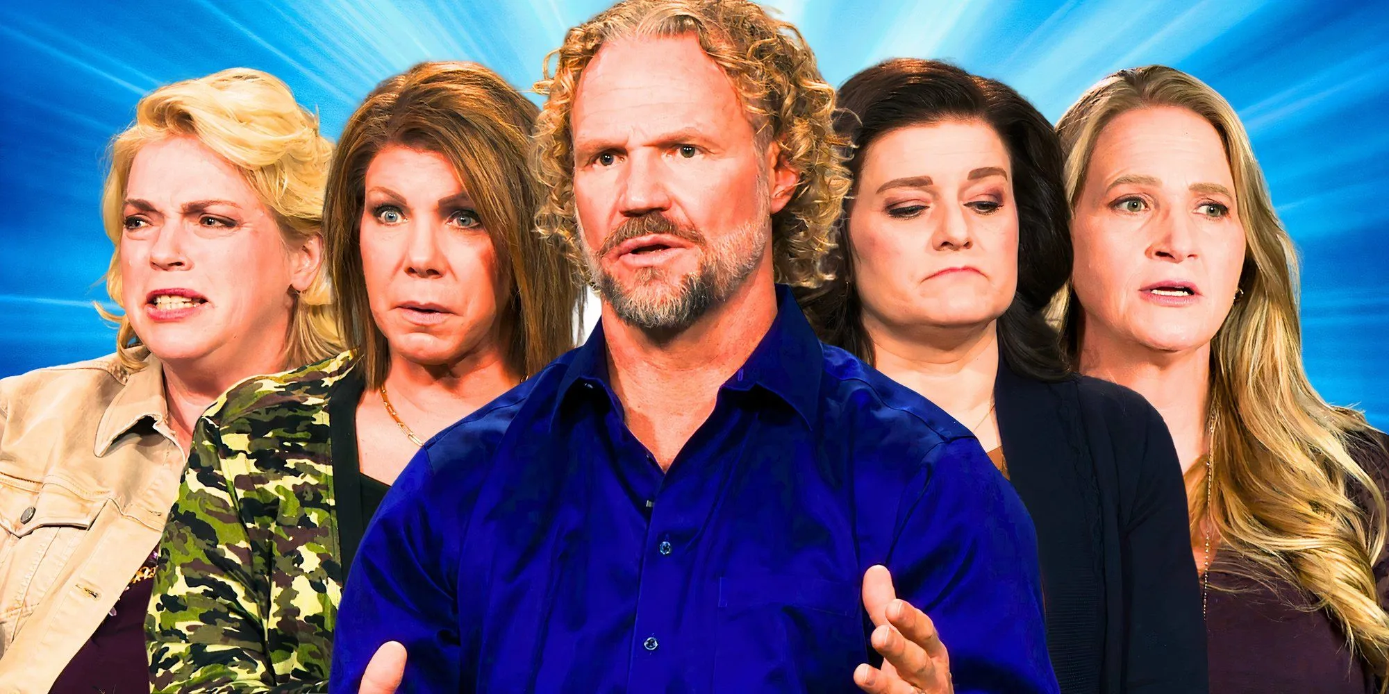 Kody de Sister Wives au premier plan et au centre, avec Meri, Janelle, Christine et Robyn en arrière-plan