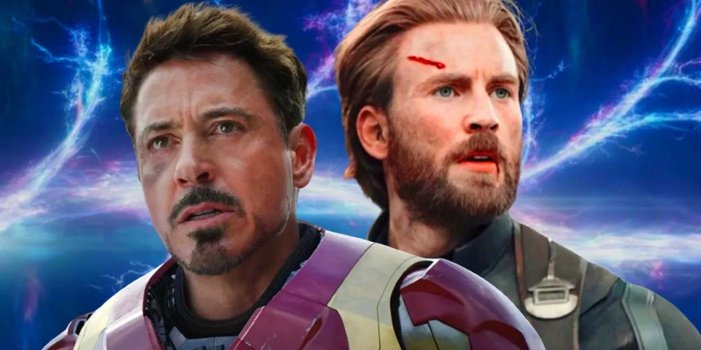 Robert Downey Jr. as Iron Man and Chris Evans as Captain America