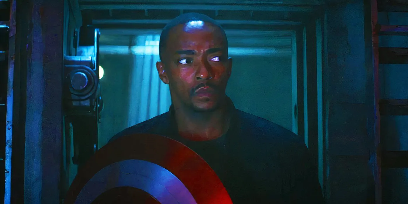 Sam Wilson en una habitación oscura en Capitán América: Un mundo feliz