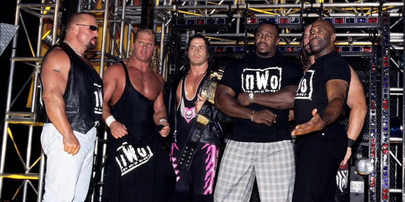 Scott Norton Mr. Perfect Curt Hennig Bret the Hitman Hart as WCW United States Champion Stevie Ray and Virgil aka Vincent stand tall as the nWo on Nitro