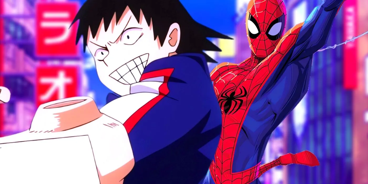 Sero et Spider-Man utilisent leurs pouvoirs côte à côte. Derrière eux, on peut voir une ville.