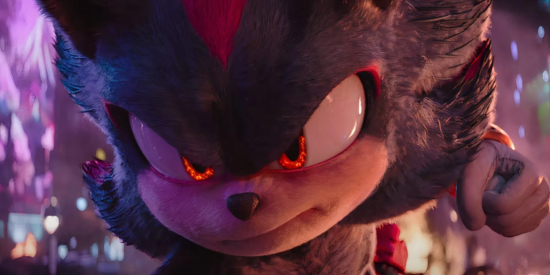 Shadow glaring with his eyes glowing in Sonic the Hedgehog 3