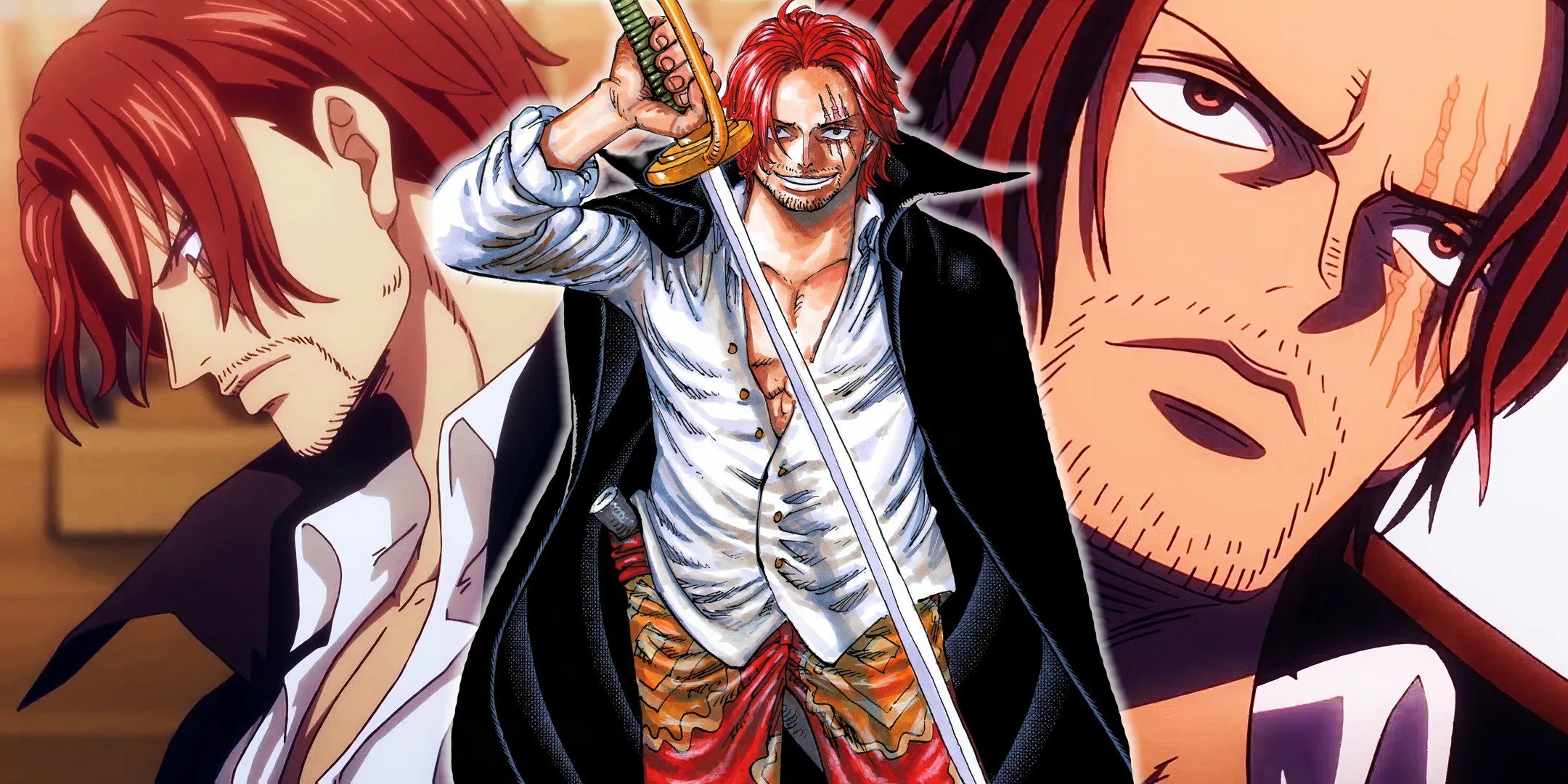 Shanks lächelt und hält sein Schwert