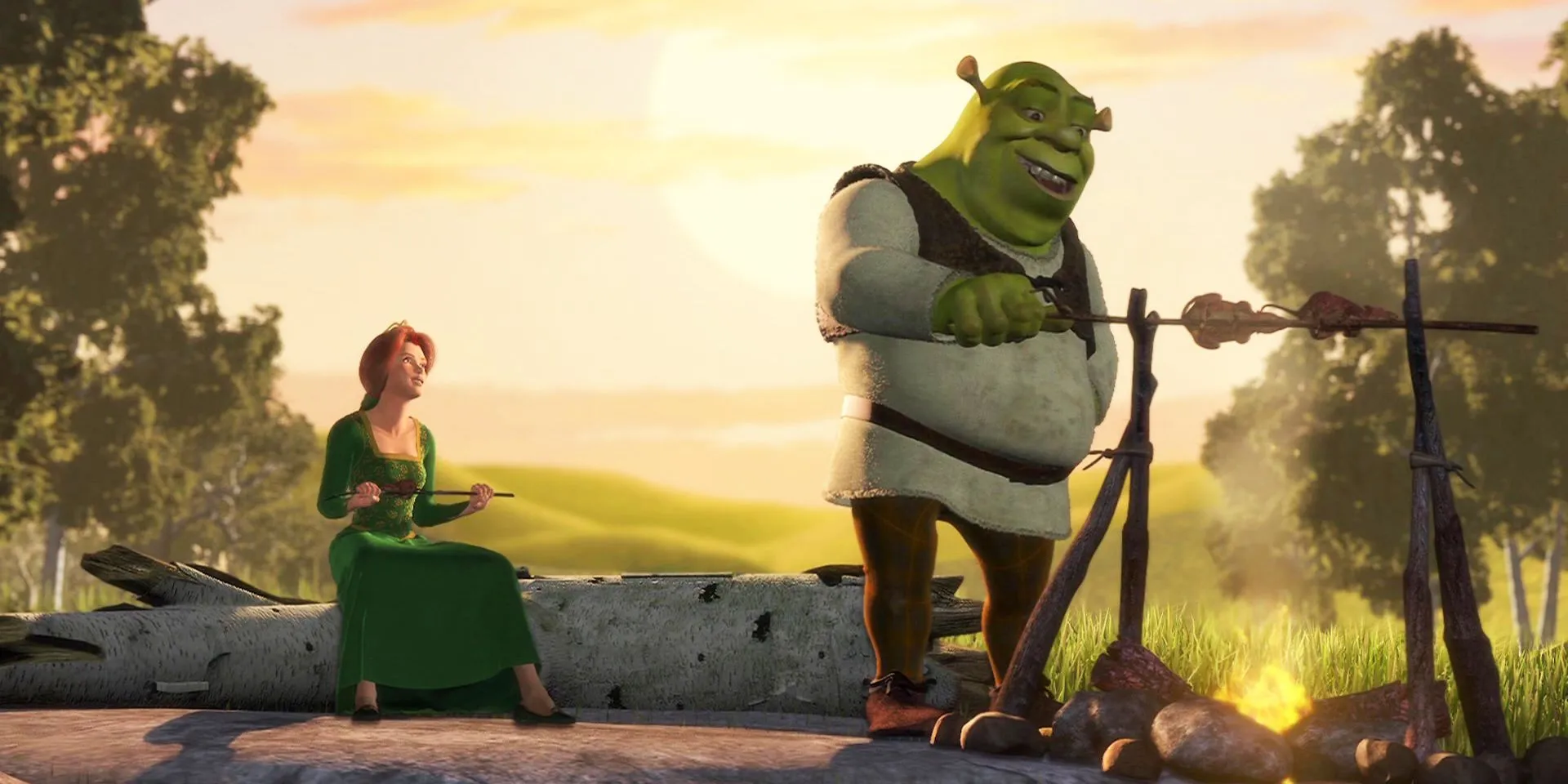 Shrek e Fiona cenano nel loro campo