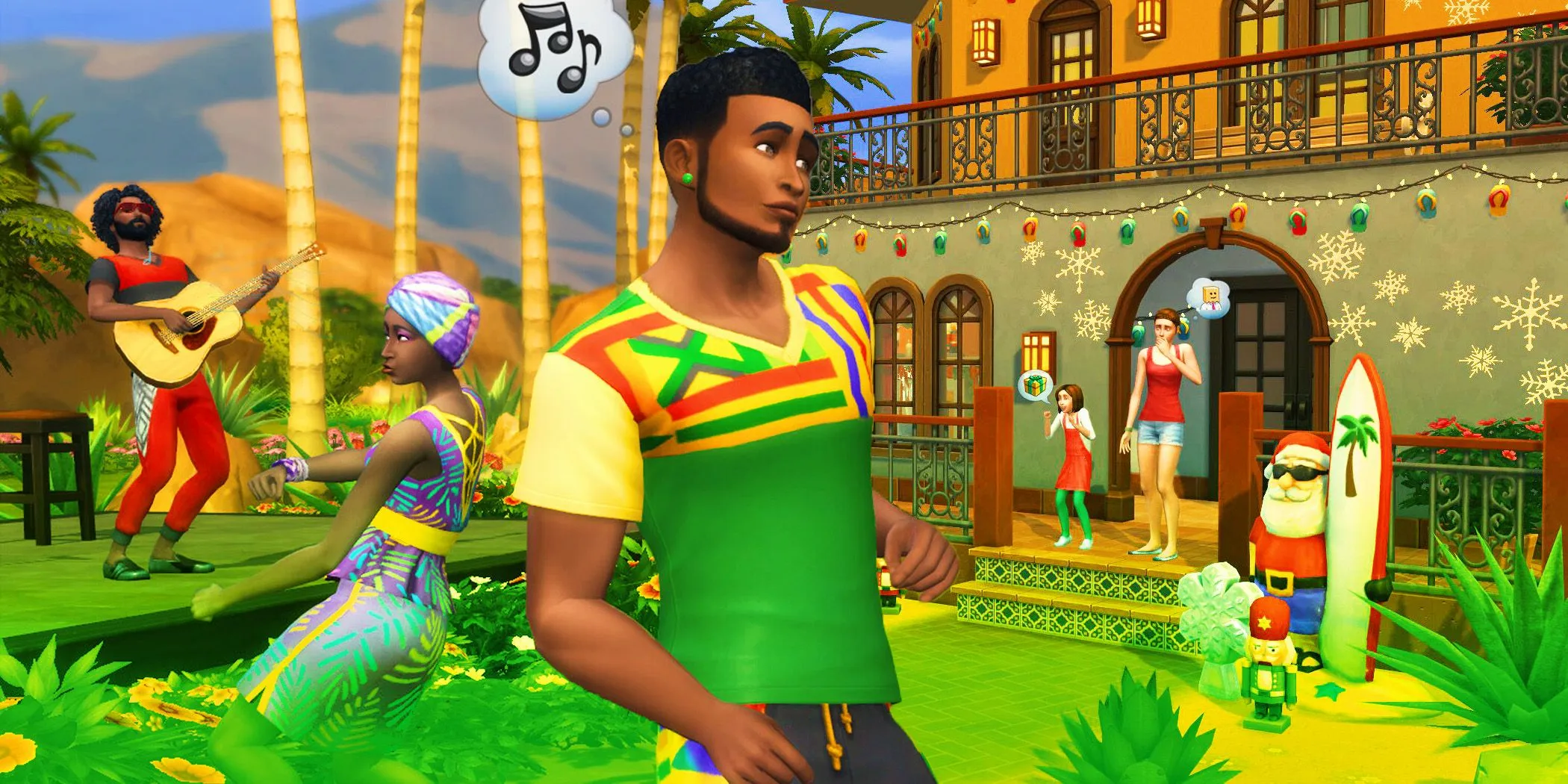 「The Sims 4」で、バックグラウンドで音楽を演奏しながら他のシムと一緒に踊るシム。