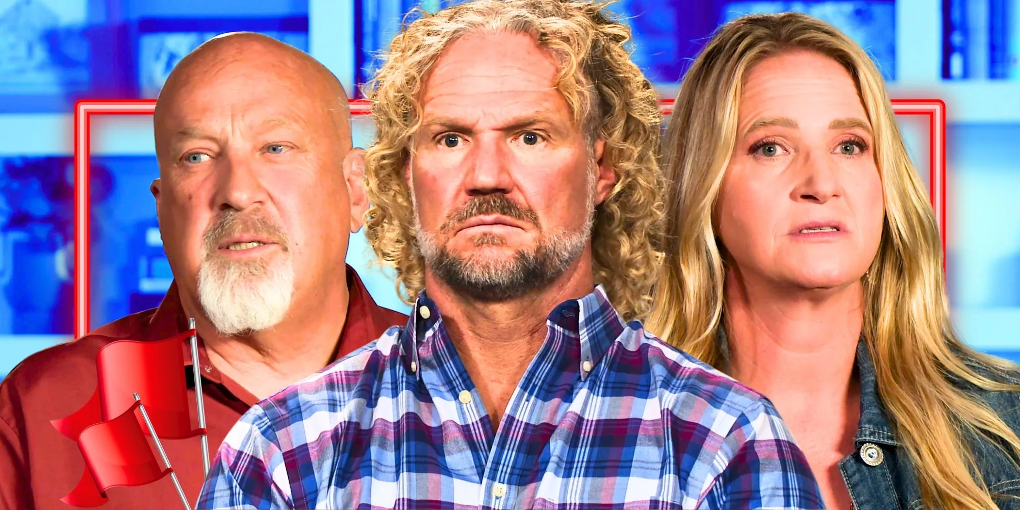 Kody Brown, David Woolley e Christine Brown delle Sister Wives sembrano seri.