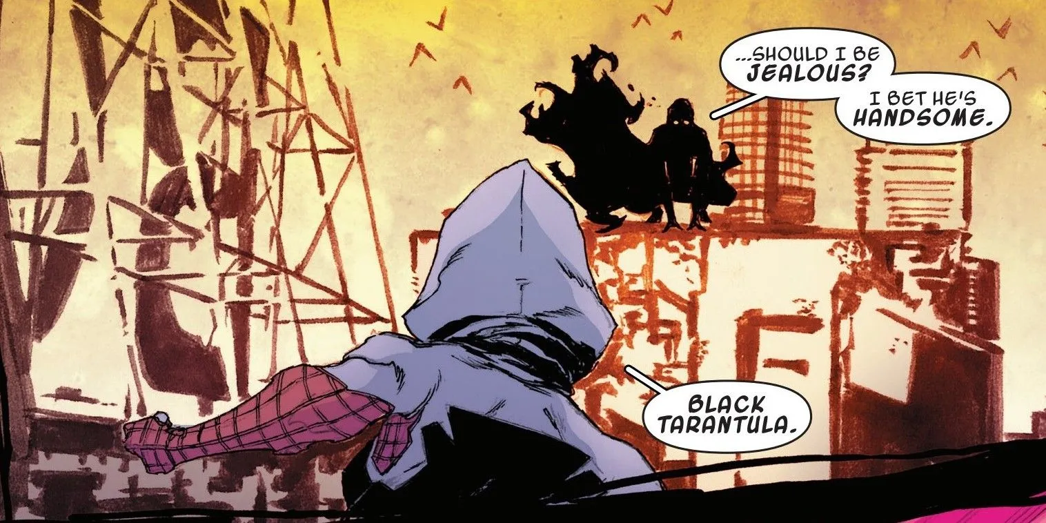 Painel de história em quadrinhos: Spider-Gwen enfrenta Black Tarantula