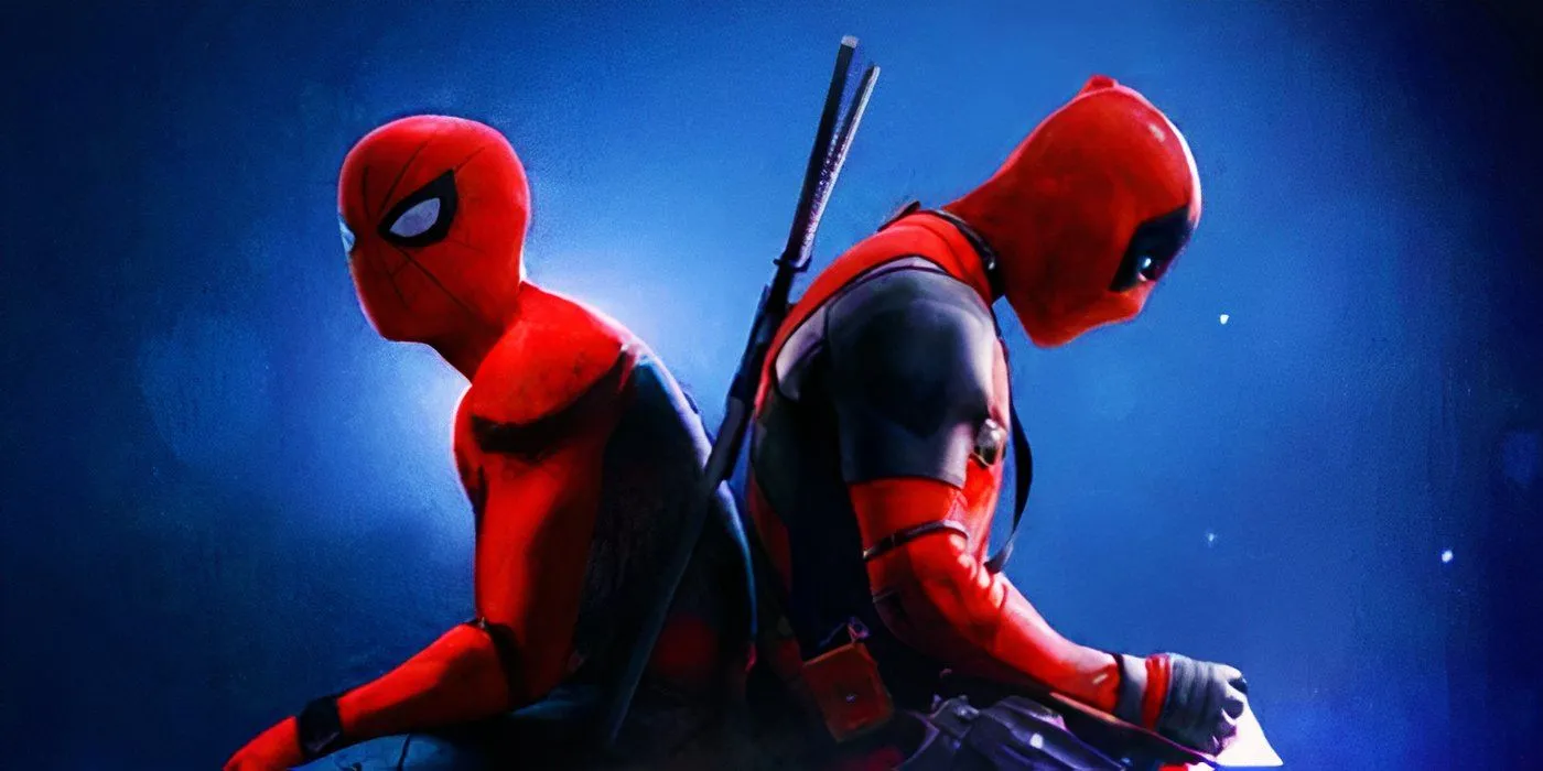 Spider-Man i Deadpool siedzą razem na ilustracji MCU