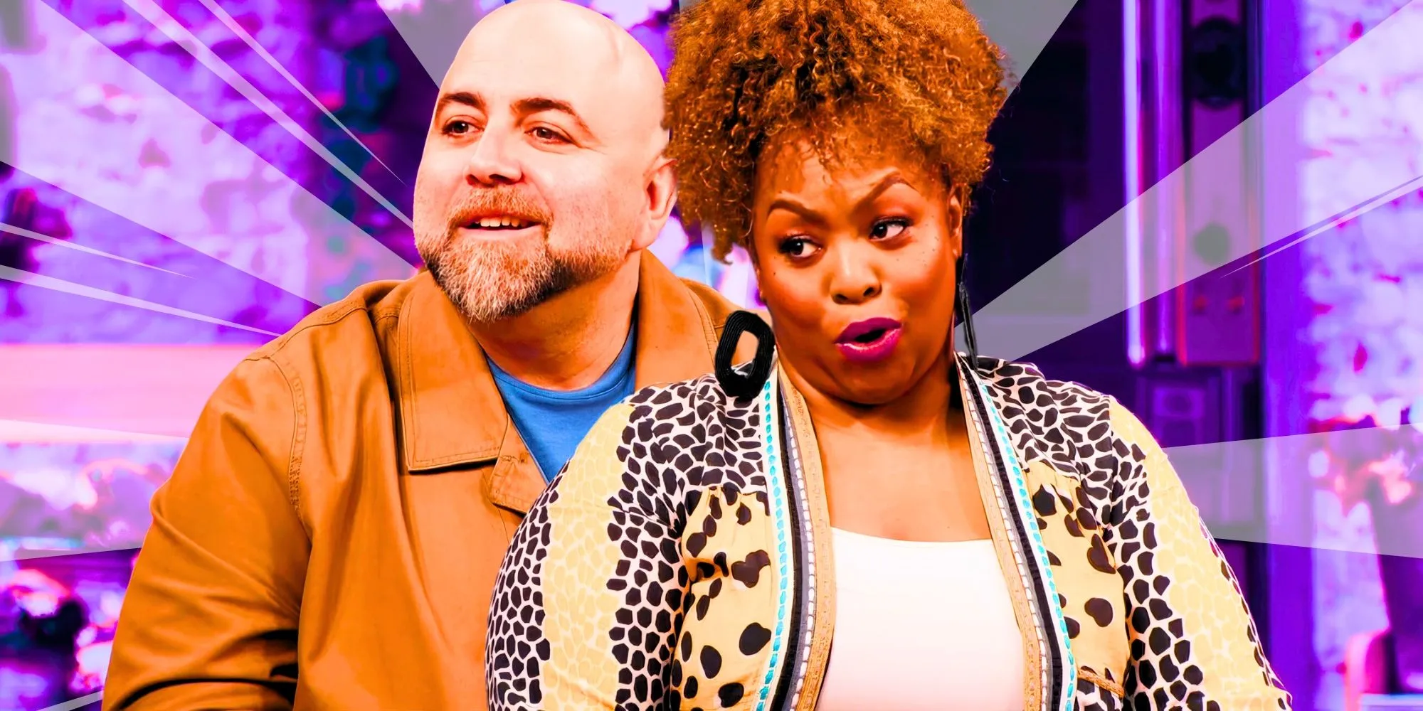 Spring Baking Championship stars Kardea Brown looking annoyed & Duff Goldman smiling