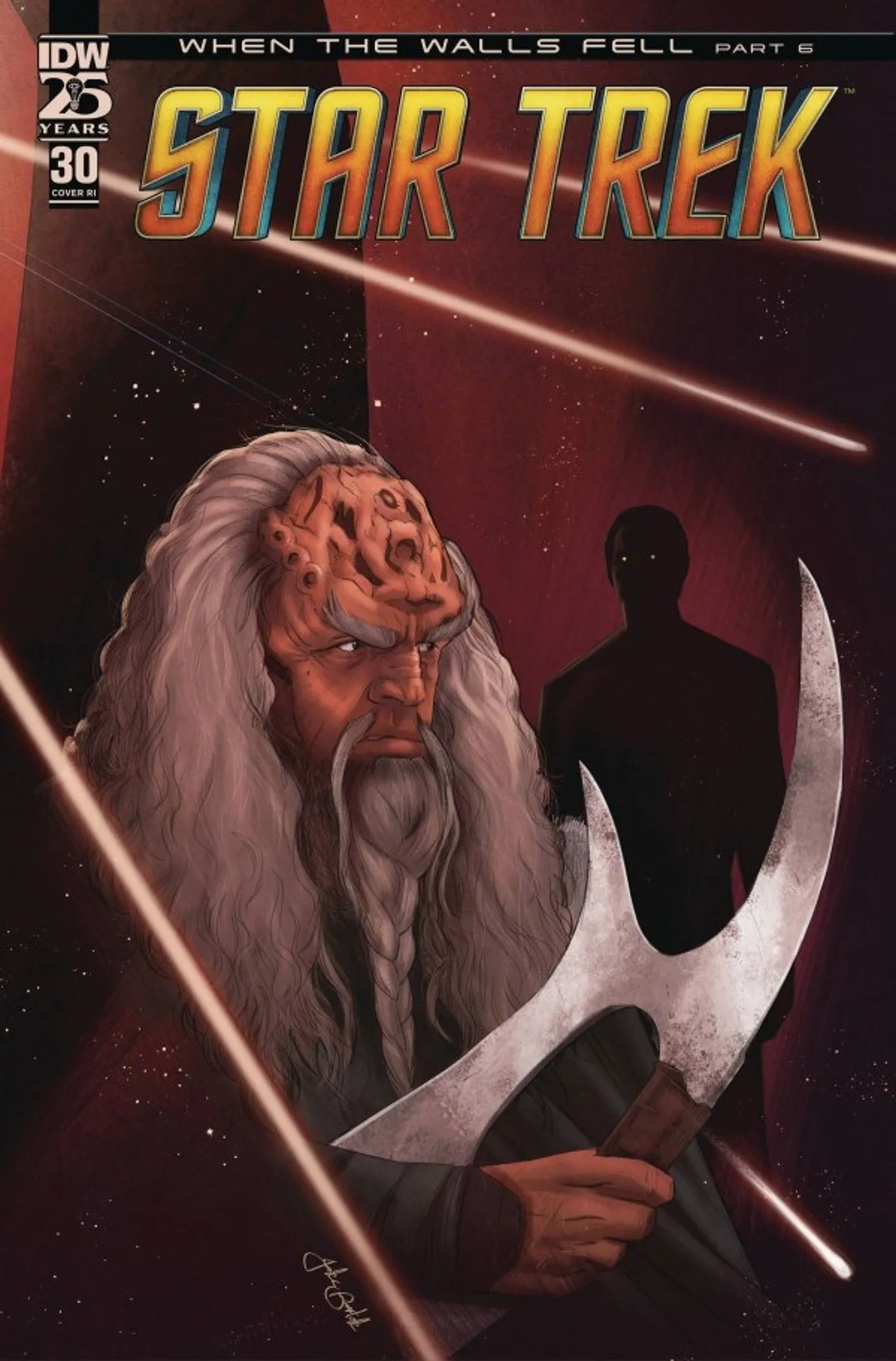 Star Trek #30 variant cover; Kahless holding his Bat'leth