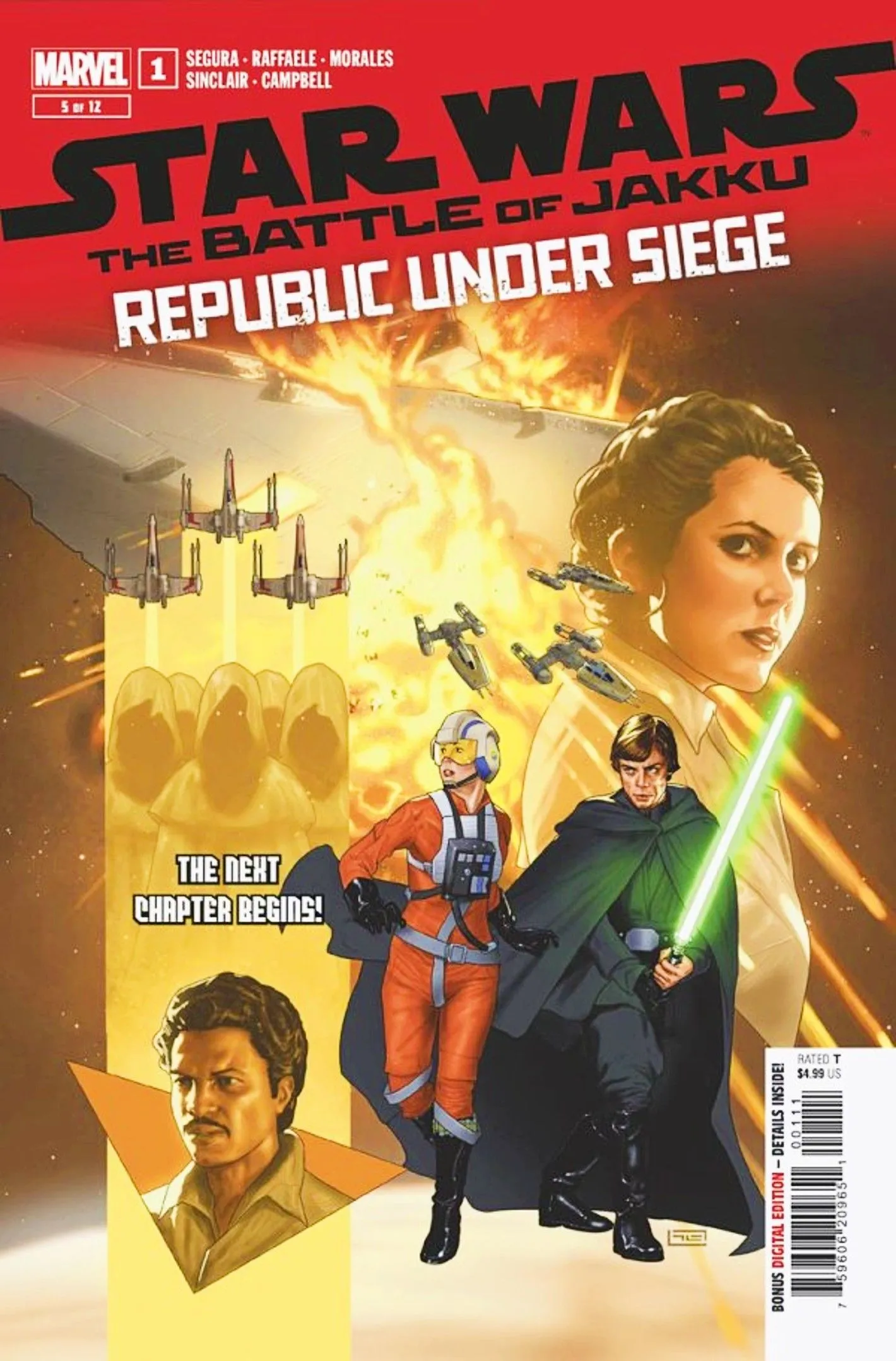 Star Wars Republic Under Siege #1 cover, Luke escorting a Republic fighter pilot against a backdrop of a space battle