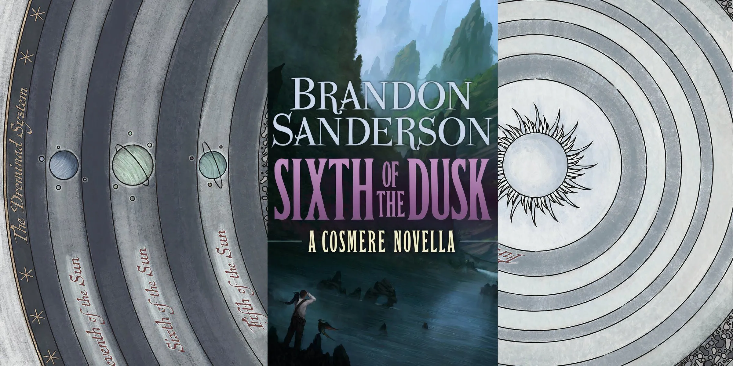 Das Cover der Novelle „Sixth of the Dusk“ überlagert das offizielle Bild des Drominad-Sternensystems