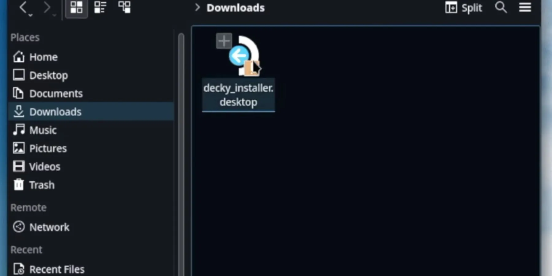 Archivo de carga de Decky guardado en Steam Deck