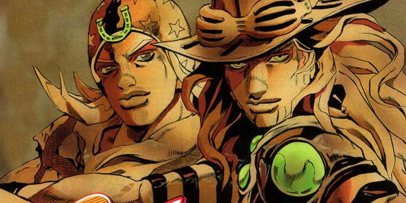 Steel Ball Run 的 Johnny Joestar 和 Gyro Zeppeli 呈現深褐色色調。