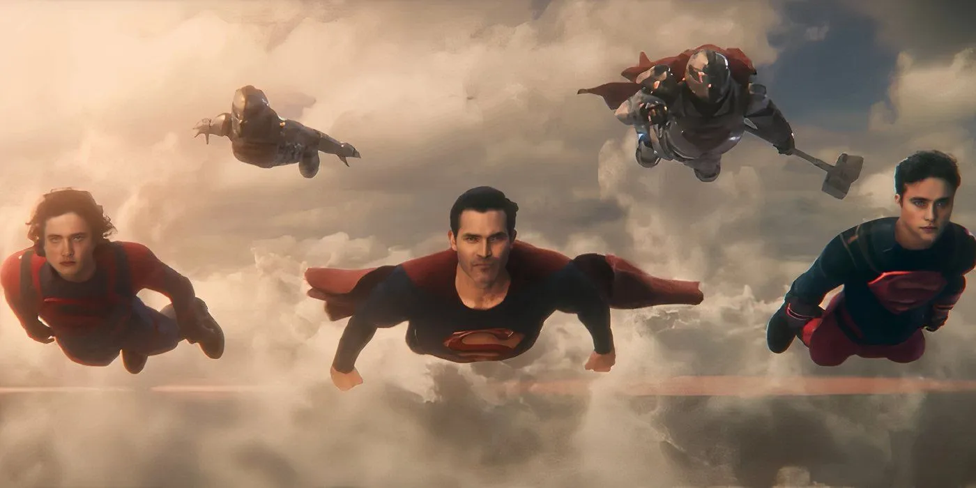 Superman mit Söhnen fliegen zusammen