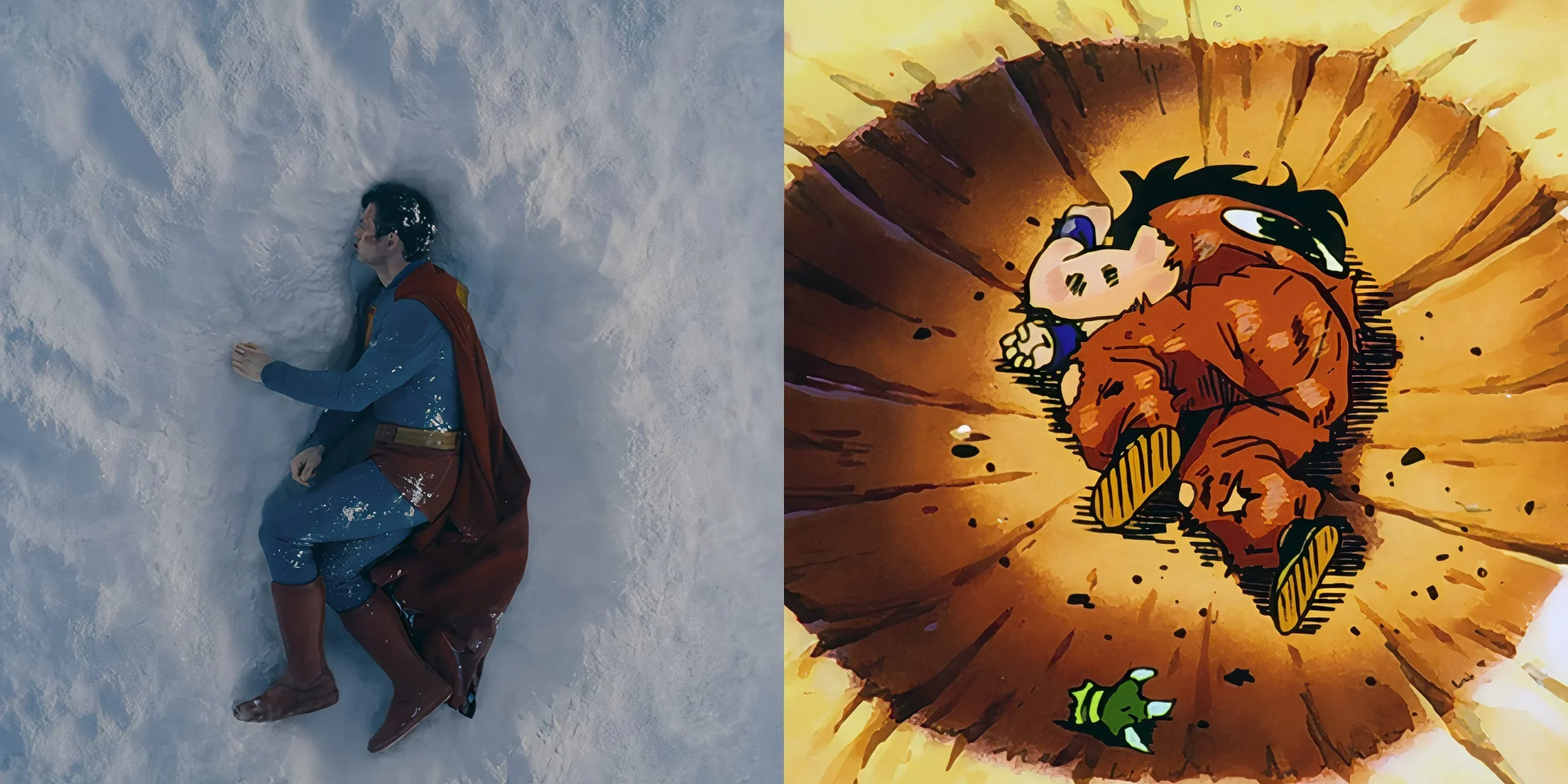 Confronto tra la posa di Superman nel teaser trailer e la posa di Yamcha