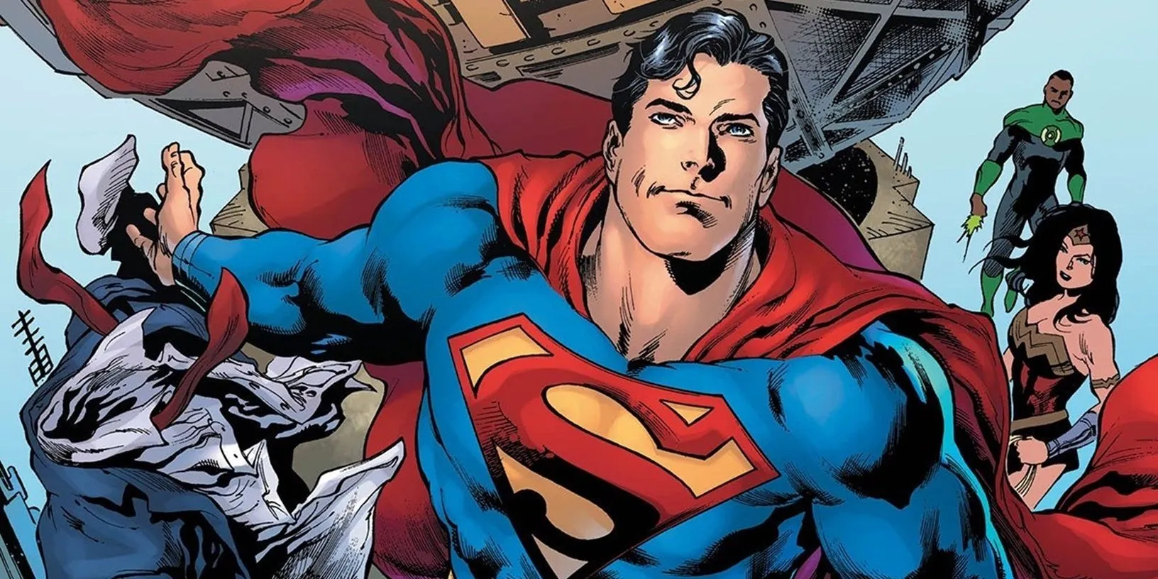 Superman fliegt neben der Justice League