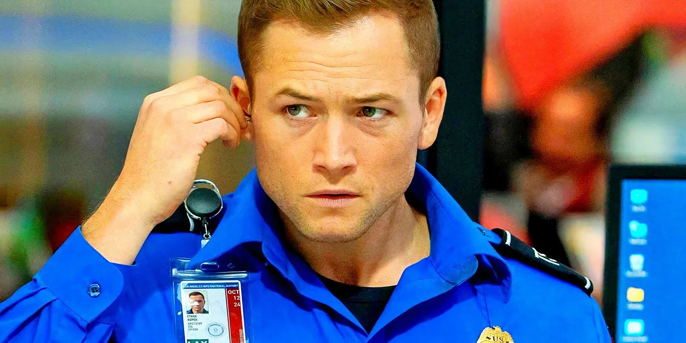 Taron Egerton uniformizado em Carry-On