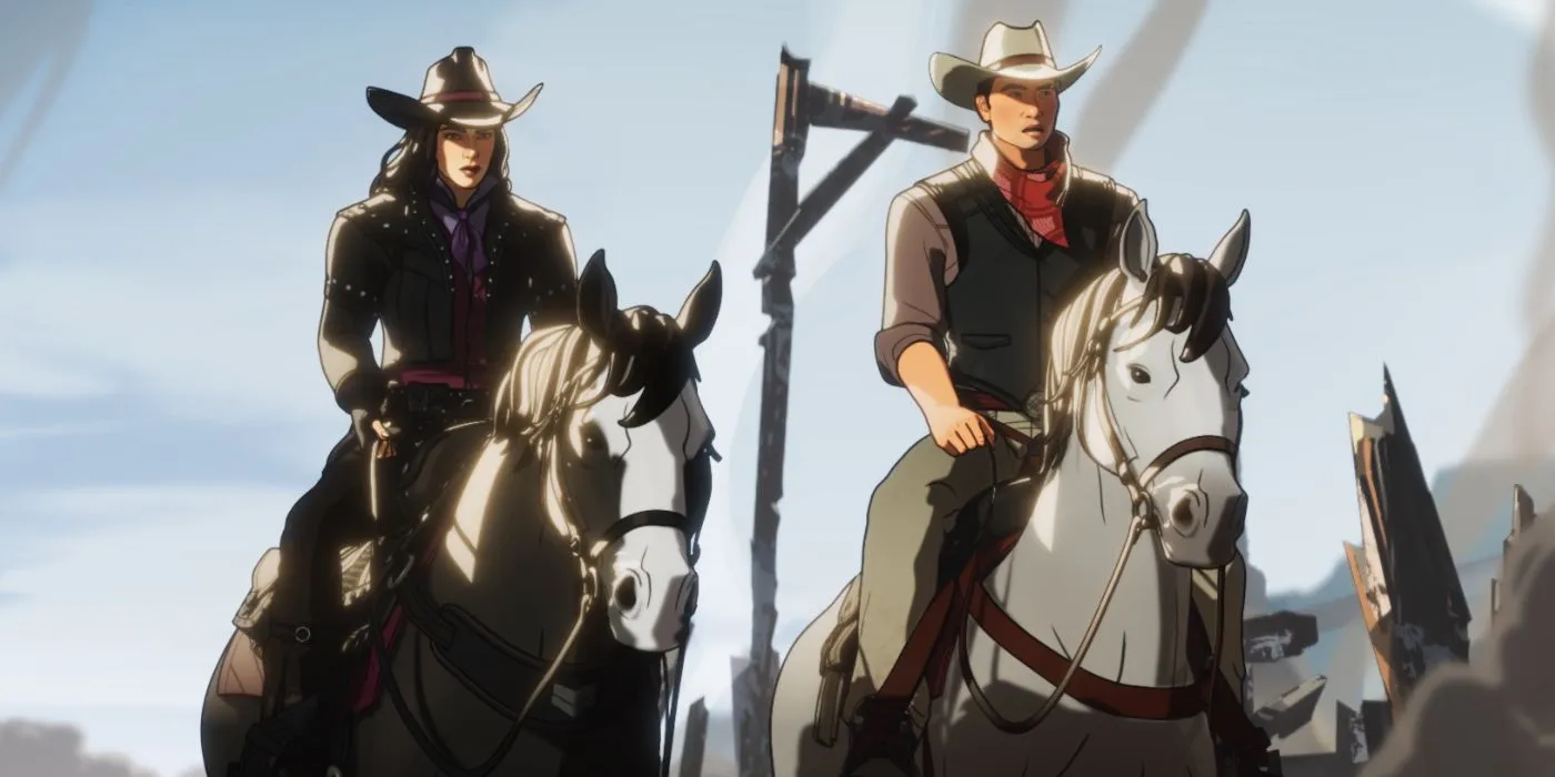 Shang-Chi y Hawkeye a caballo