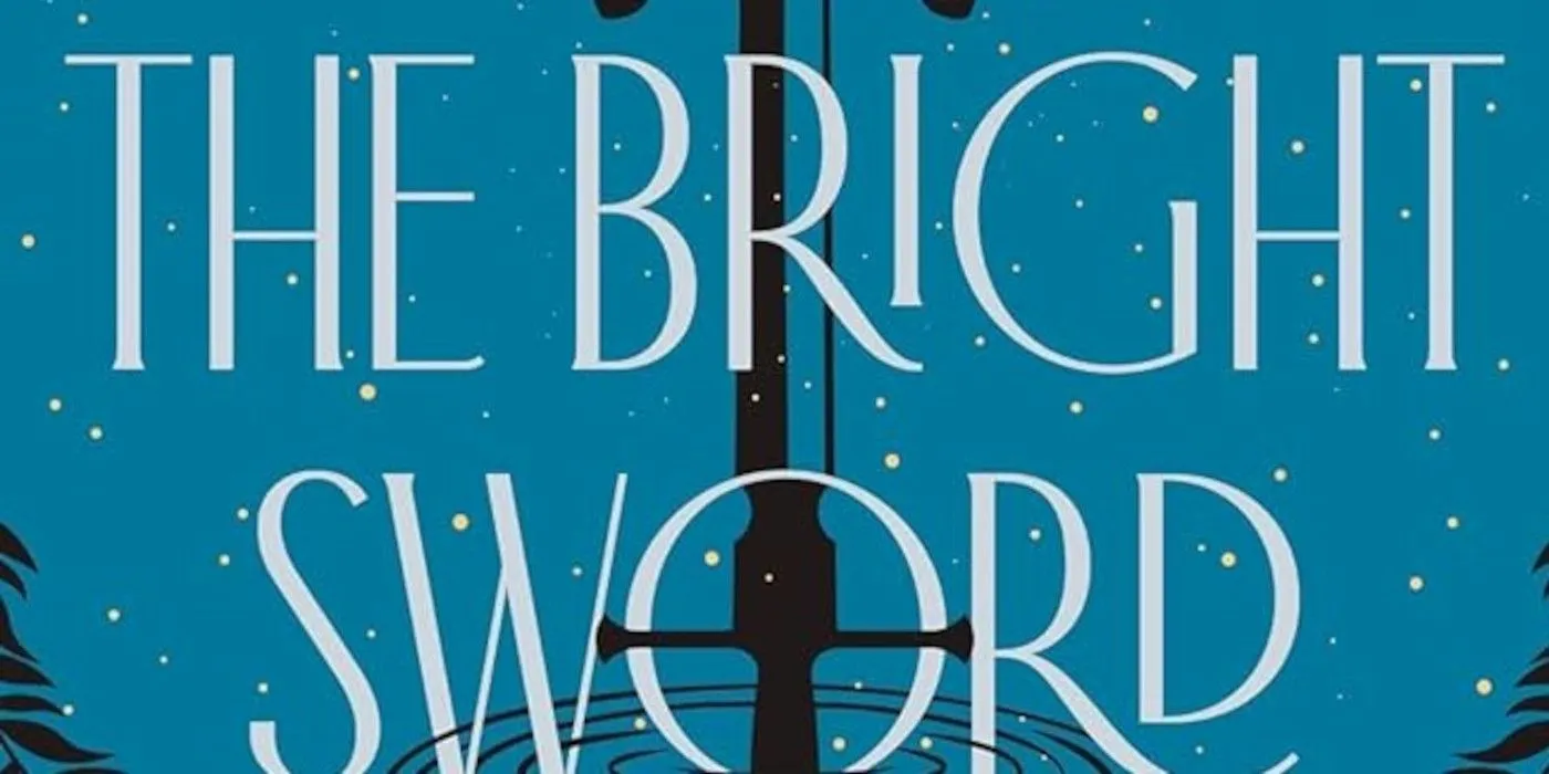 Capa de The Bright Sword Lev Grossman com fundo azul e espada