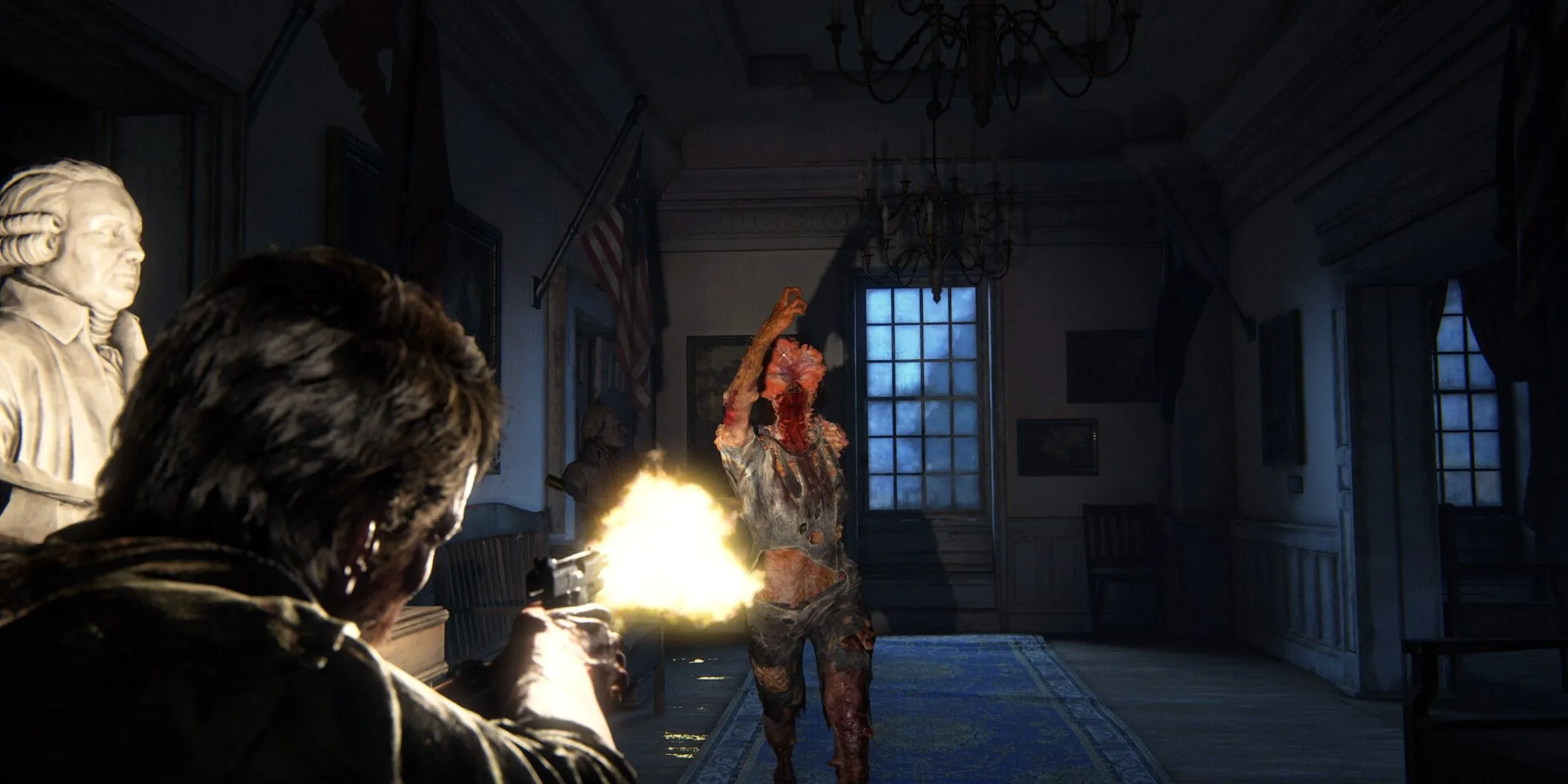 Joel Shooting a Clicker in The Last of Us