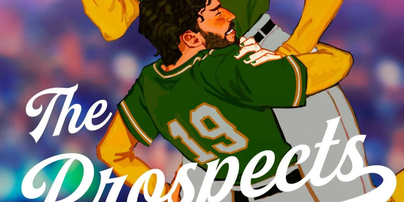 La copertina di Prospects mostra un uomo in uniforme sportiva che prende in braccio un altro uomo e sorride