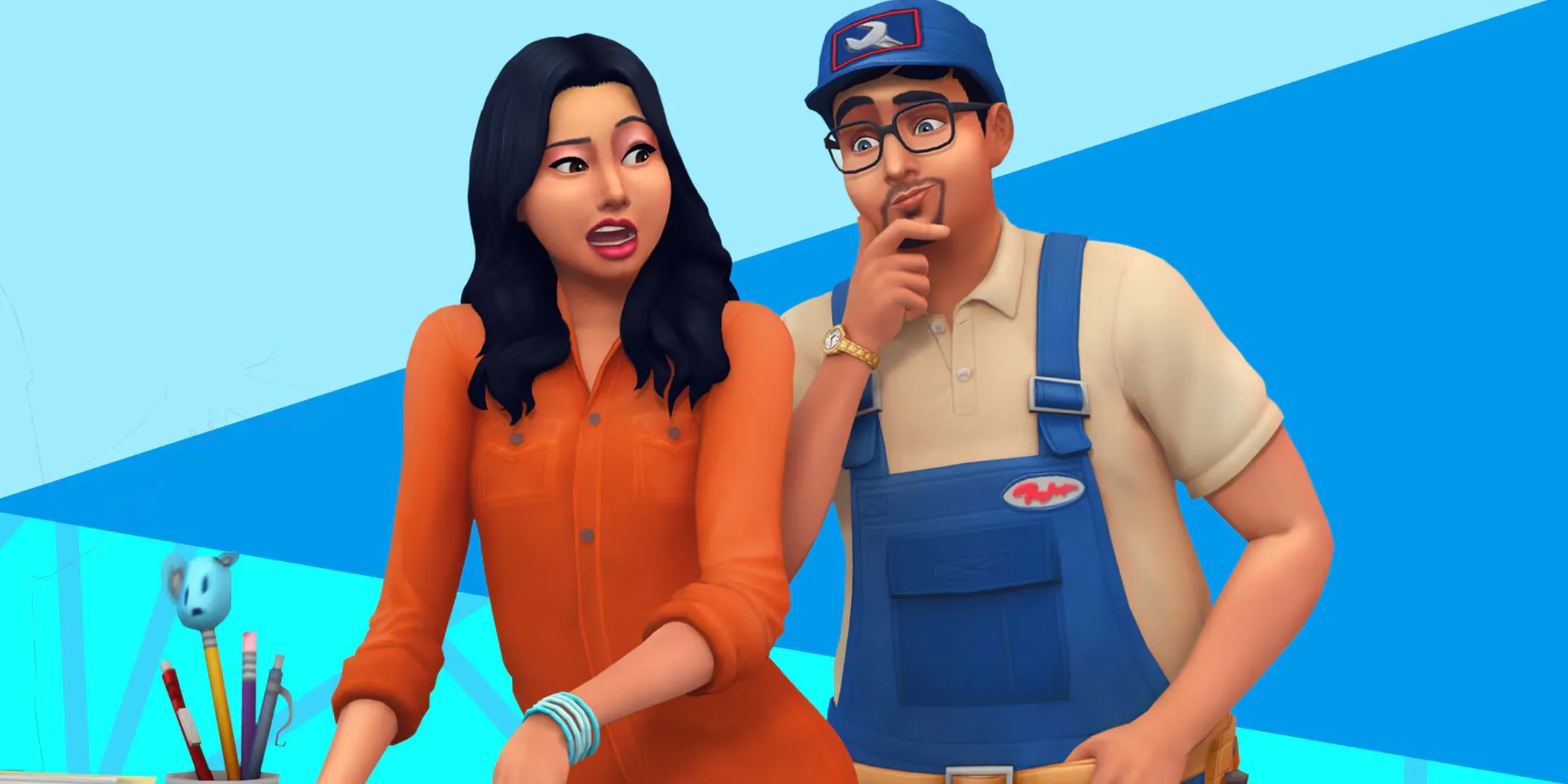 Sims 4 の 2 人のキャラクターがクラフト プロジェクトに取り組んでいます。