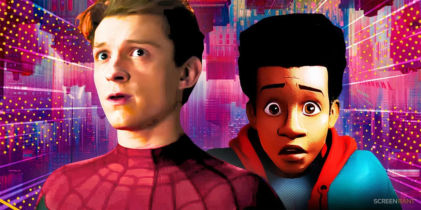 Spider-Man démasqué de Tom Holland et Miles Morales de la franchise Spider-Verse ont l'air choqués