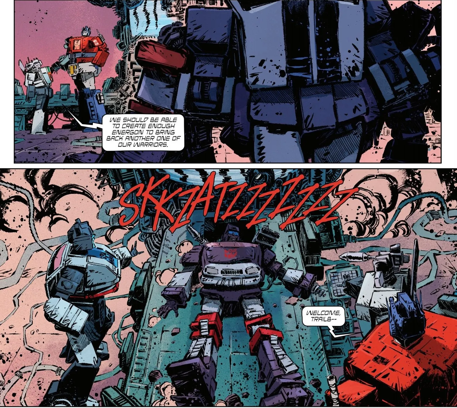 Vignette di fumetti: gli Autobot recuperano Trailbreaker