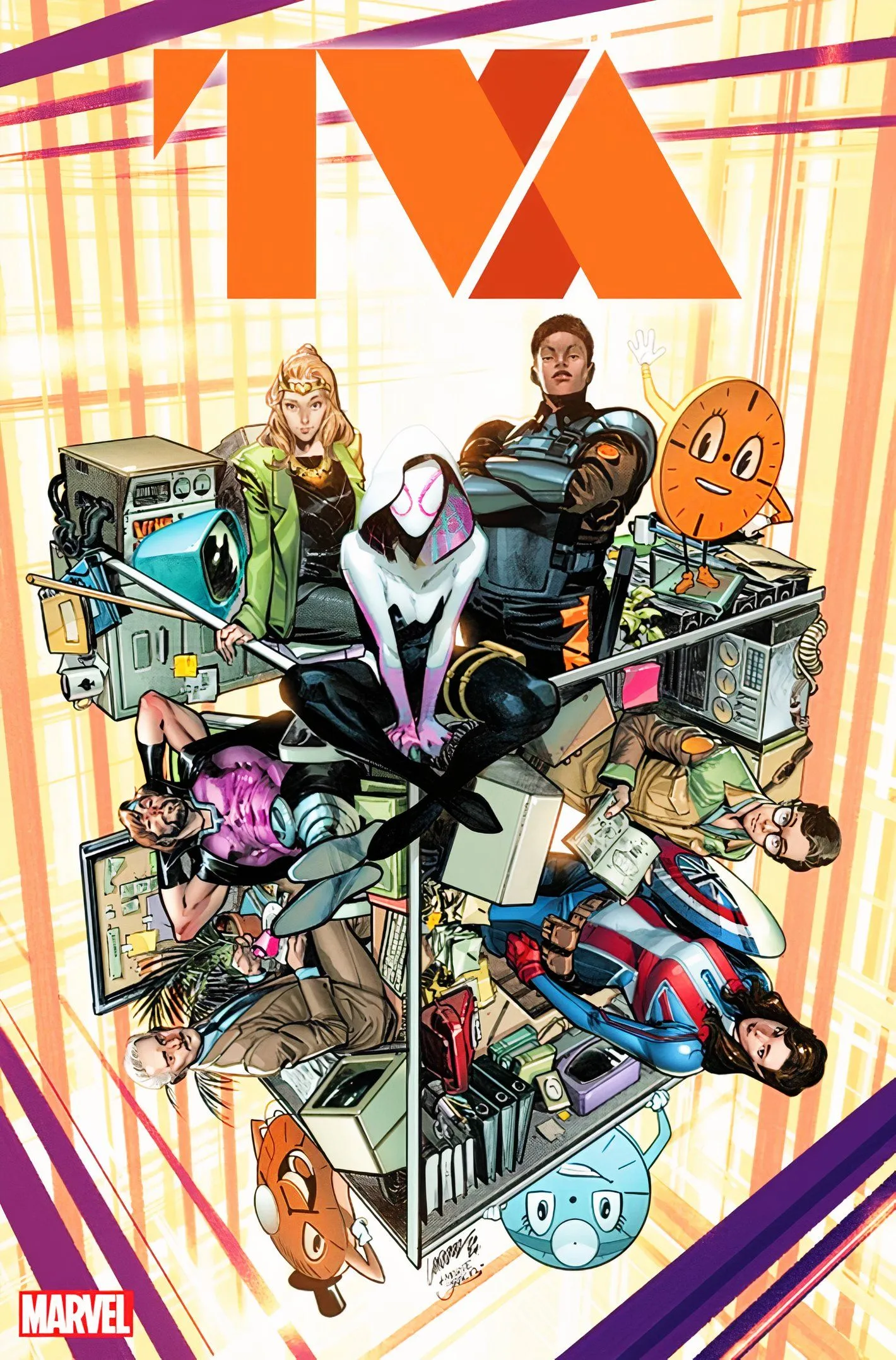 TVA #1-Cover mit Spider-Gwen, Miss Minutes und anderen Darstellern