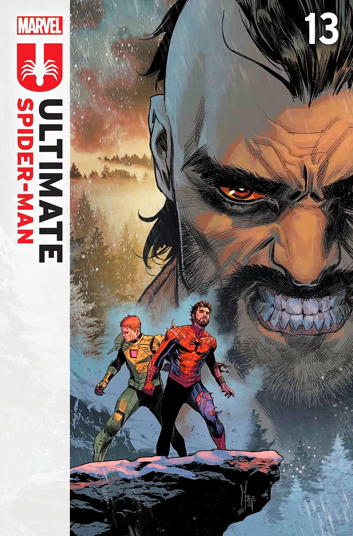 Couverture d'Ultimate Spider-Man #13 avec Spider-Man, Green Goblin et un Kraven imminent.