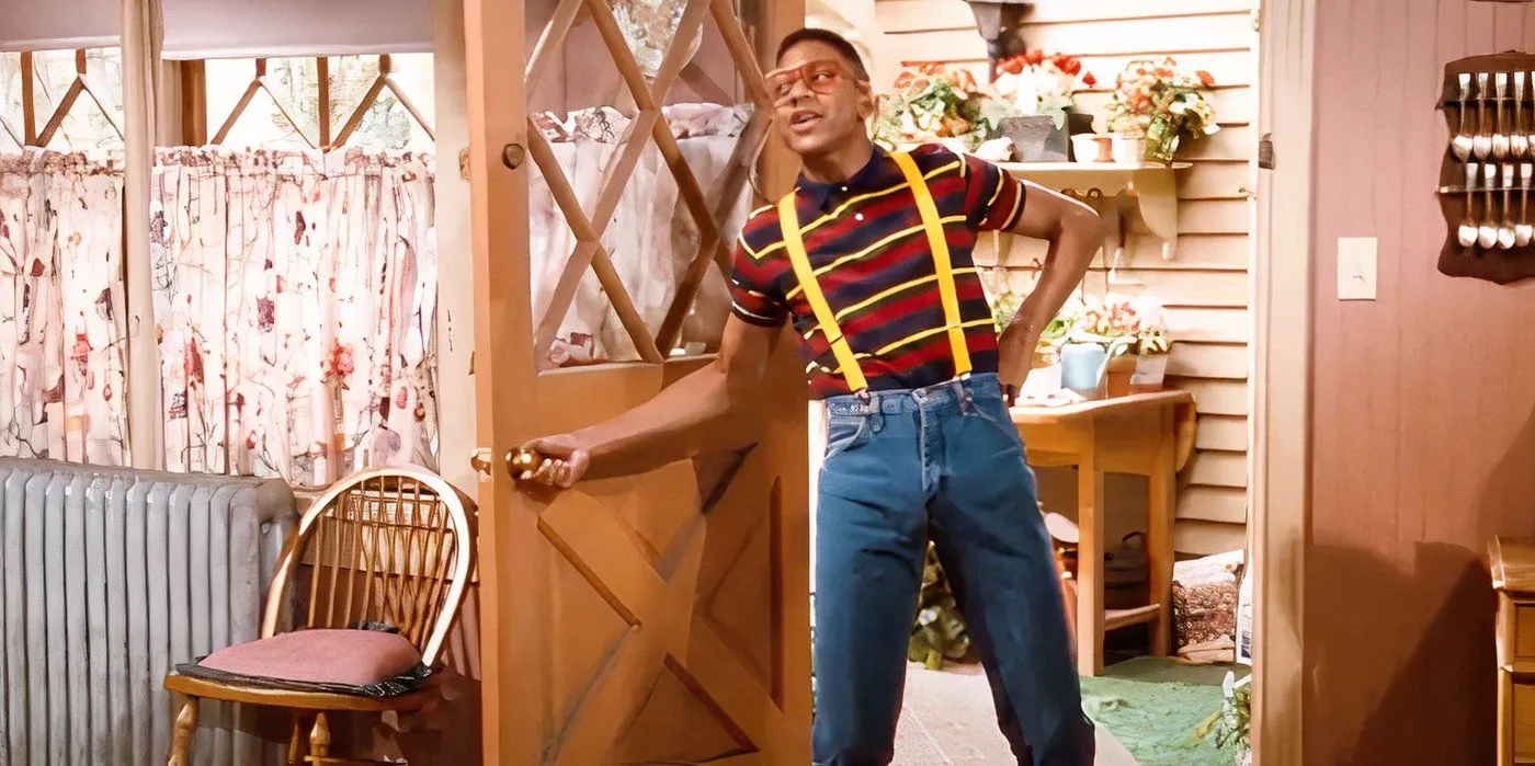 Steve Urkel fait irruption par la porte dans Family Matters.