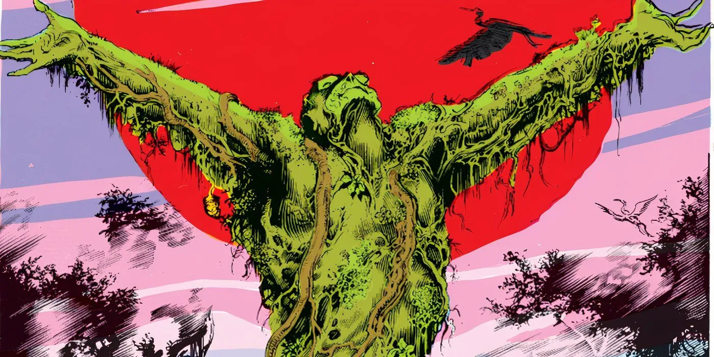 Fumetto: Swamp Thing si trova sotto un sole rosso