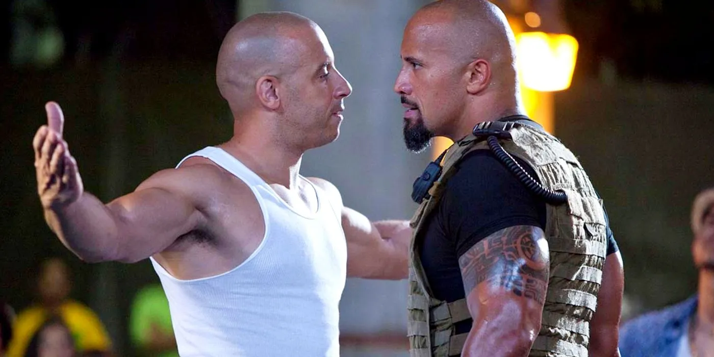 Vin Diesel e Dwayne Johnson em Velozes e Furiosos 5