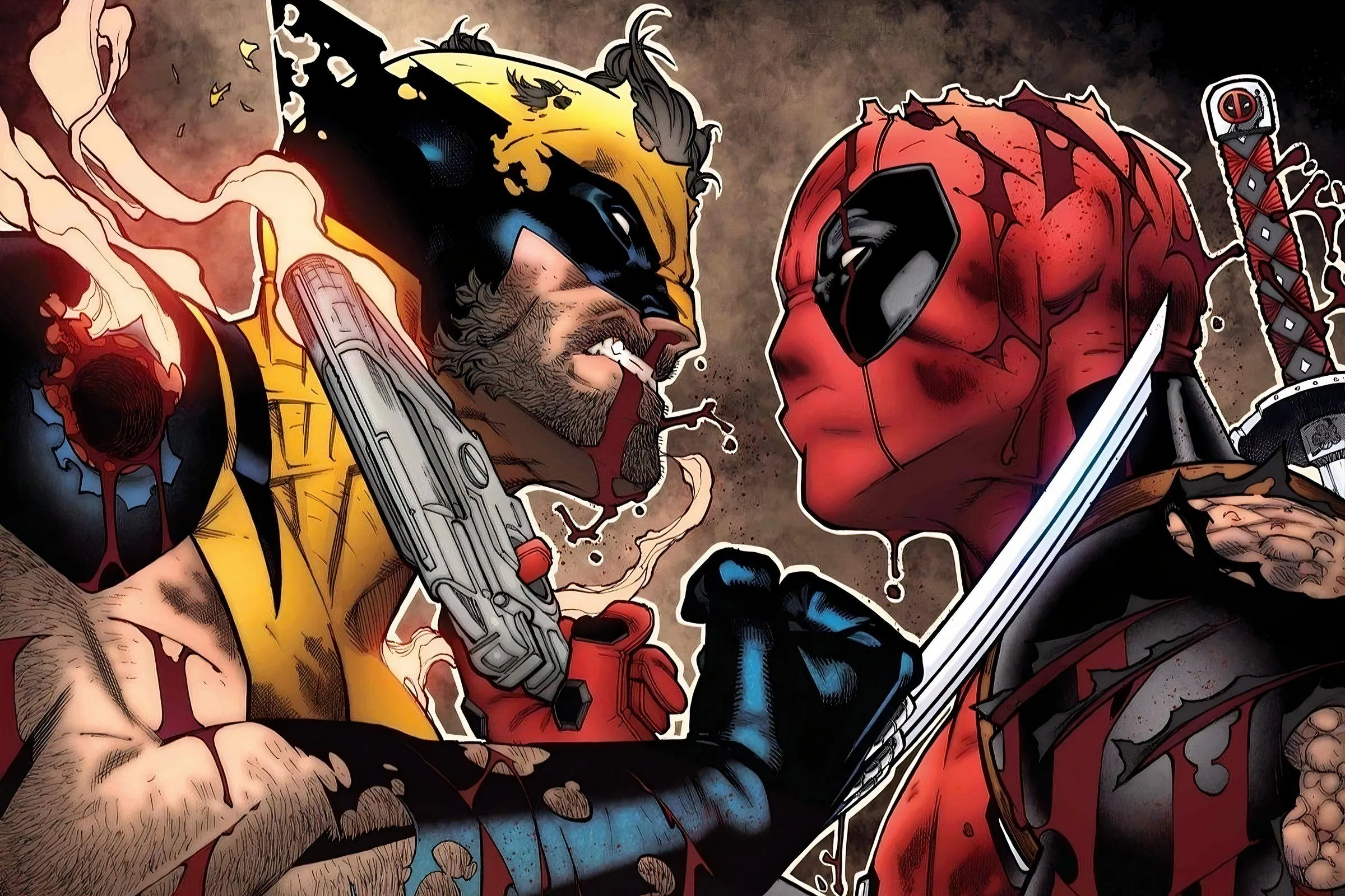 Wolverine i Deadpool oddają się swojej typowej rywalizacji.